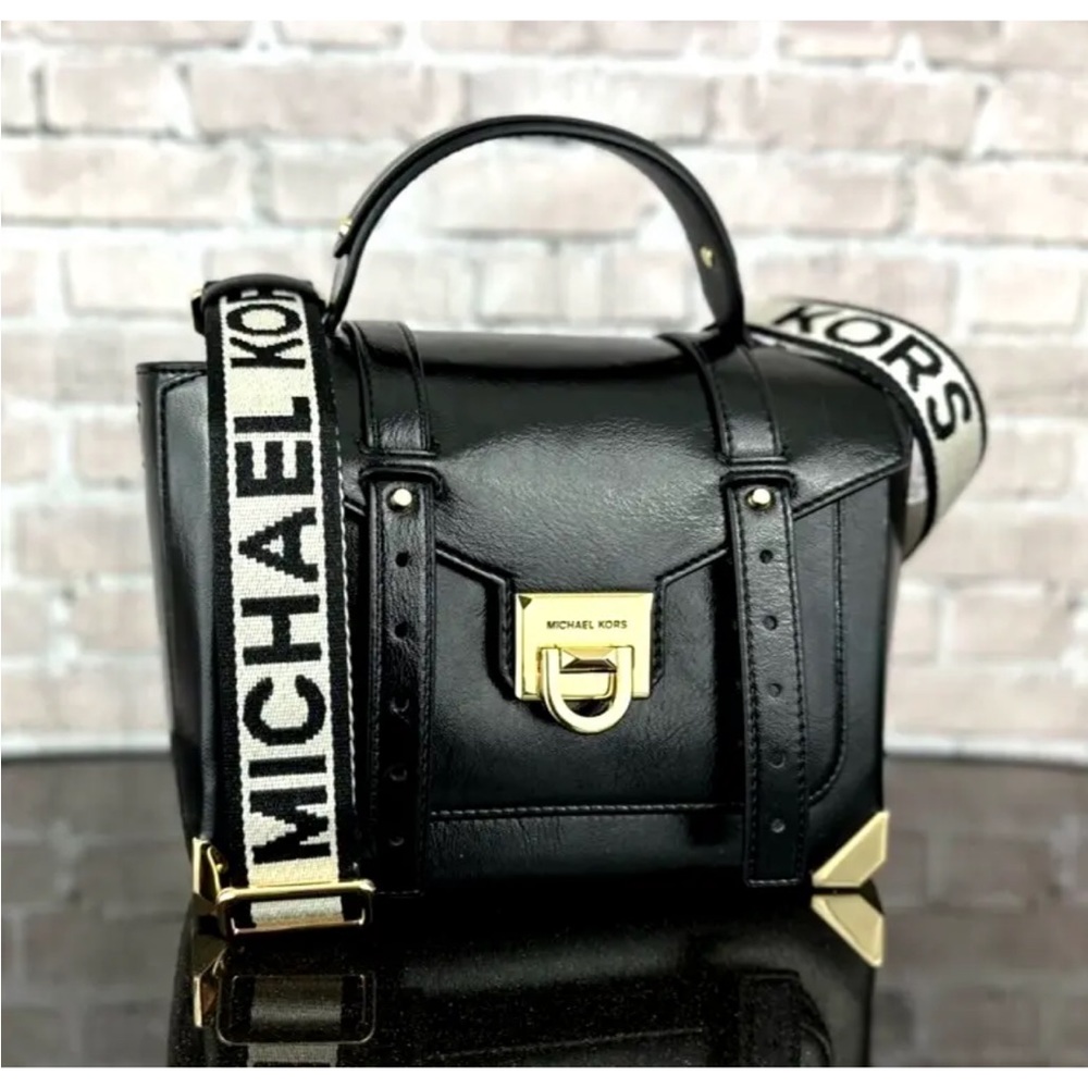 MICHAEL KORS MANHATTAN MEDIUM SATCHEL CROSSBODY SHOULDER BAG $598 Black